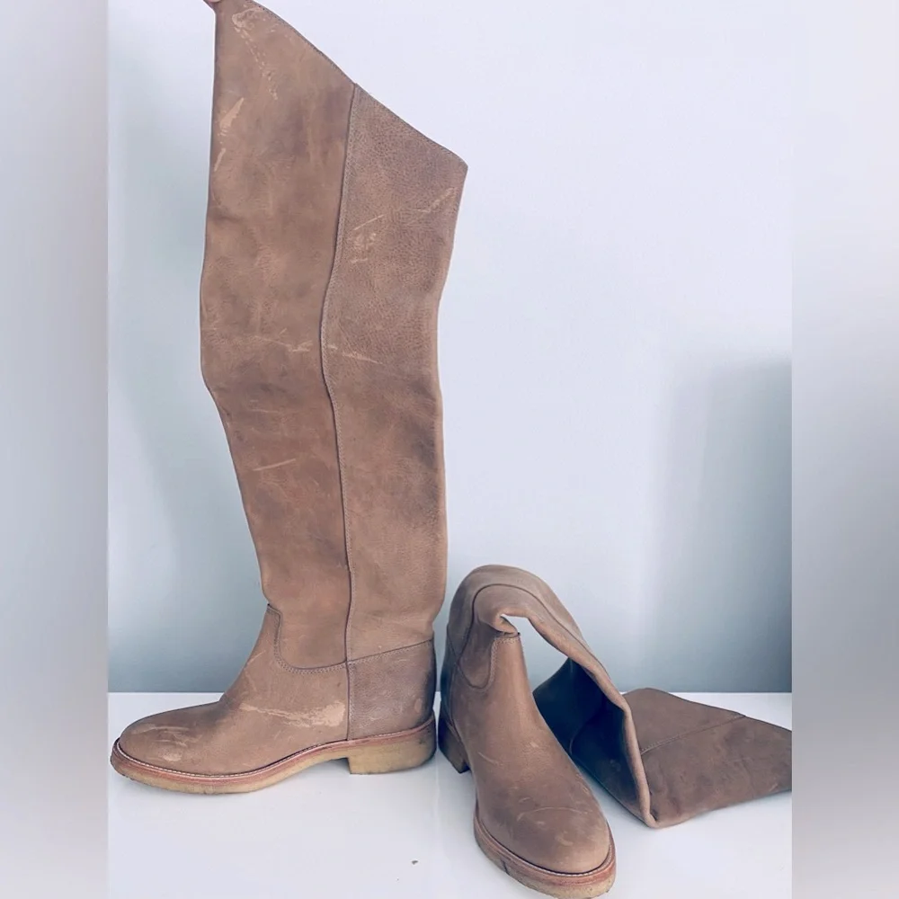 Distressed Over-the-Knee Women's Tan Suede Boots